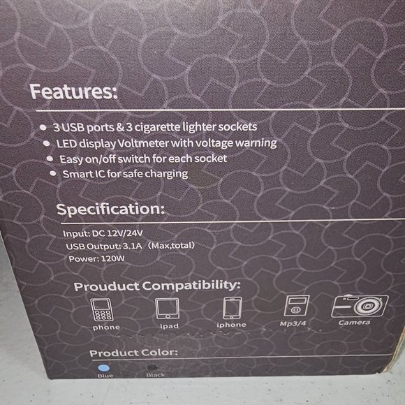 3 Socket Cigarette Lighter Splitter Power Adapter + 3 USB Car Charger - Picture 3 of 7